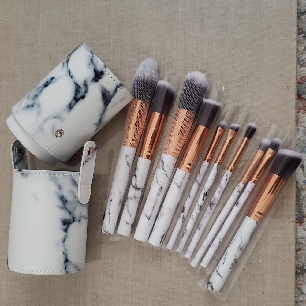 Professional 10 Piece Marble Makeup Brush set with Marble Brushe Holder - Picture 11 of 14
